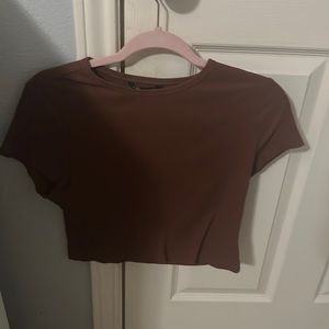 plain brown cropped tee